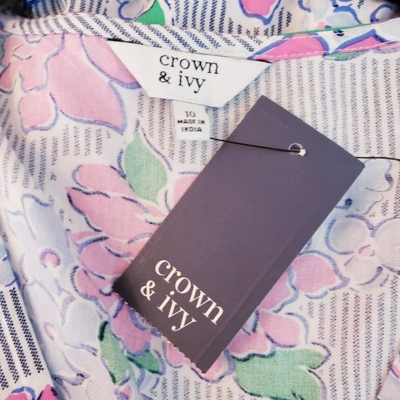 Crown & Ivy Womens Maxi Dress Size 10 Multicolor Floral Ruffle Sleeve V Neck NEW - Picture 13 of 16